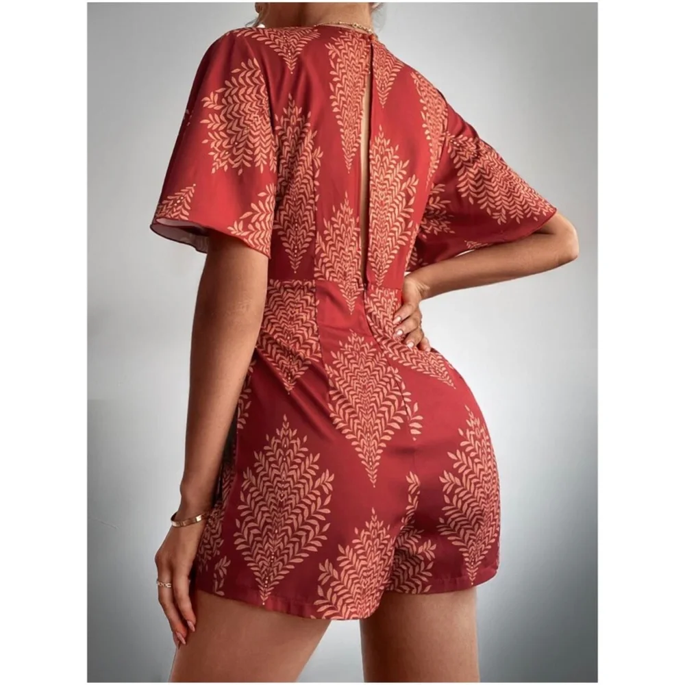 031  Boho Tropical Butterfly Sleeve Romper - Picture 5 of 6